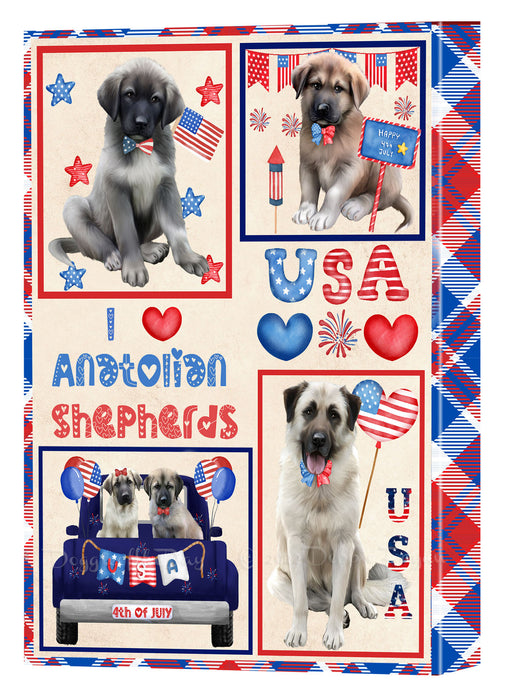 4th of July Independence Day I Love USA Anatolian Shepherd Dogs Canvas Wall Art - Premium Quality Ready to Hang Room Decor Wall Art Canvas - Unique Animal Printed Digital Painting for Decoration