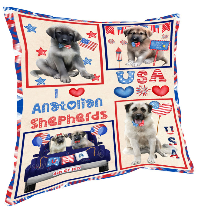 4th of July Independence Day I Love USA Anatolian Shepherd Dogs Pillow with Top Quality High-Resolution Images - Ultra Soft Pet Pillows for Sleeping - Reversible & Comfort - Ideal Gift for Dog Lover - Cushion for Sofa Couch Bed - 100% Polyester