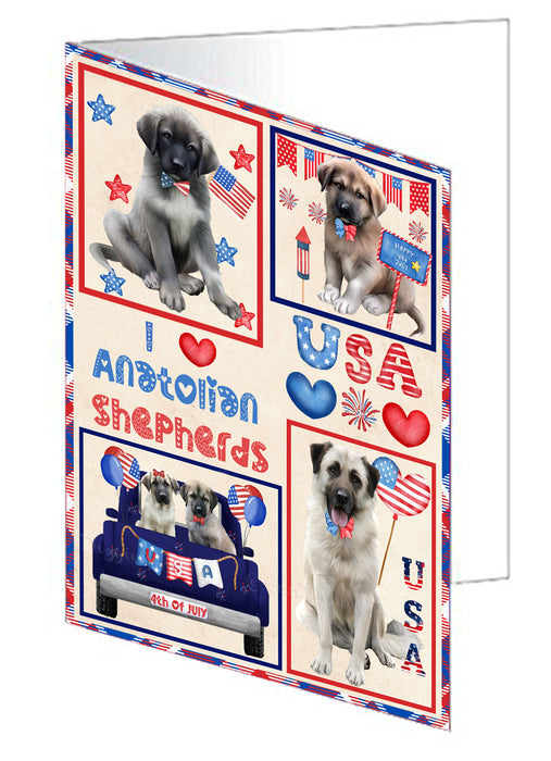 4th of July Independence Day I Love USA Anatolian Shepherd Dogs Handmade Artwork Assorted Pets Greeting Cards and Note Cards with Envelopes for All Occasions and Holiday Seasons