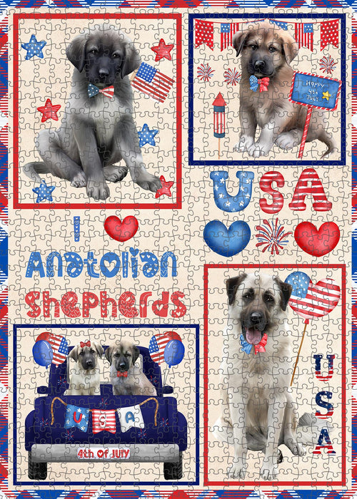 4th of July Independence Day I Love USA Anatolian Shepherd Dogs Portrait Jigsaw Puzzle for Adults Animal Interlocking Puzzle Game Unique Gift for Dog Lover's with Metal Tin Box