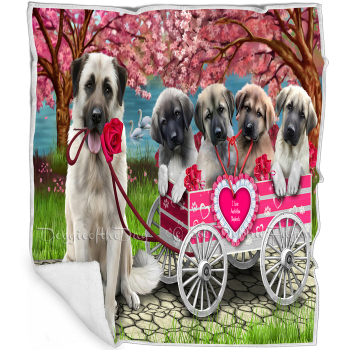I Love Anatolian Shepherd Dogs in a Cart Art Portrait Print Woven Throw Sherpa Plush Fleece Blanket