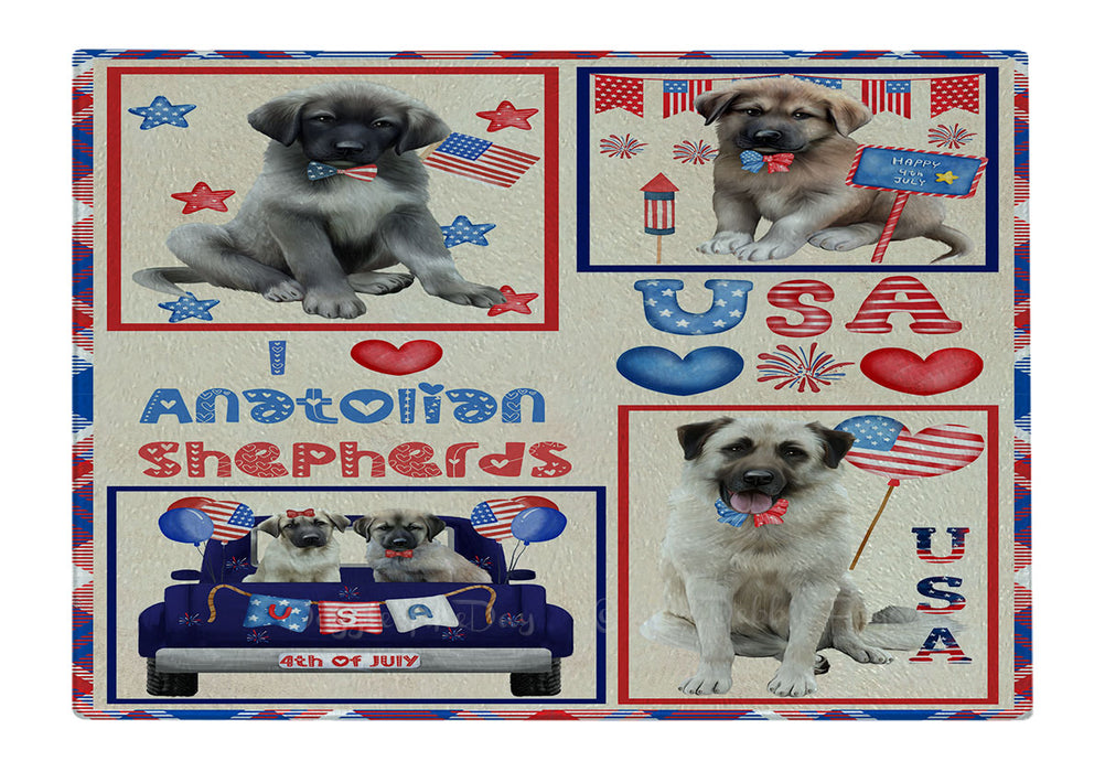 4th of July Independence Day I Love USA Anatolian Shepherd Dogs Cutting Board - For Kitchen - Scratch & Stain Resistant - Designed To Stay In Place - Easy To Clean By Hand - Perfect for Chopping Meats, Vegetables