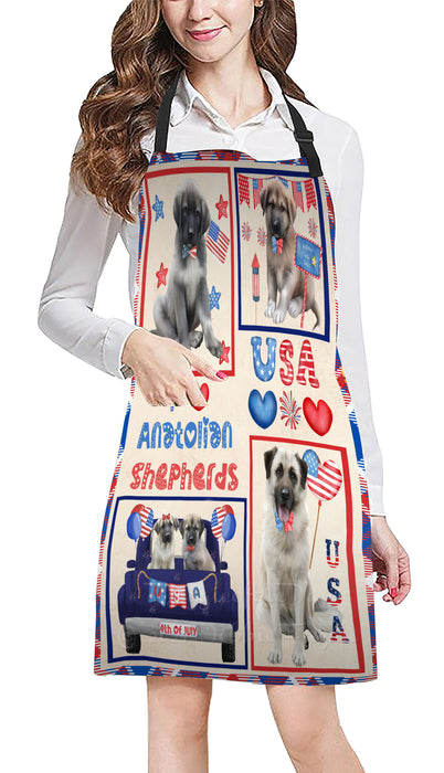 4th of July Independence Day I Love USA Anatolian Shepherd Dogs Apron - Adjustable Long Neck Bib for Adults - Waterproof Polyester Fabric With 2 Pockets - Chef Apron for Cooking, Dish Washing, Gardening, and Pet Grooming