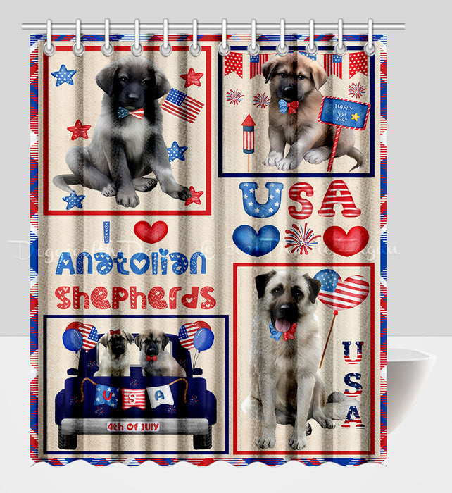 4th of July Independence Day I Love USA Anatolian Shepherd Dogs Shower Curtain Pet Painting Bathtub Curtain Waterproof Polyester One-Side Printing Decor Bath Tub Curtain for Bathroom with Hooks