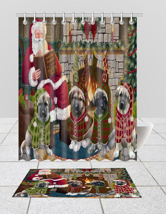 Christmas Cozy Holiday Fire Tails Anatolian Shepherd Dogs Bath Mat and Shower Curtain Combo