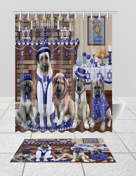 Happy Hanukkah Family Anatolian Shepherd Dogs Bath Mat and Shower Curtain Combo