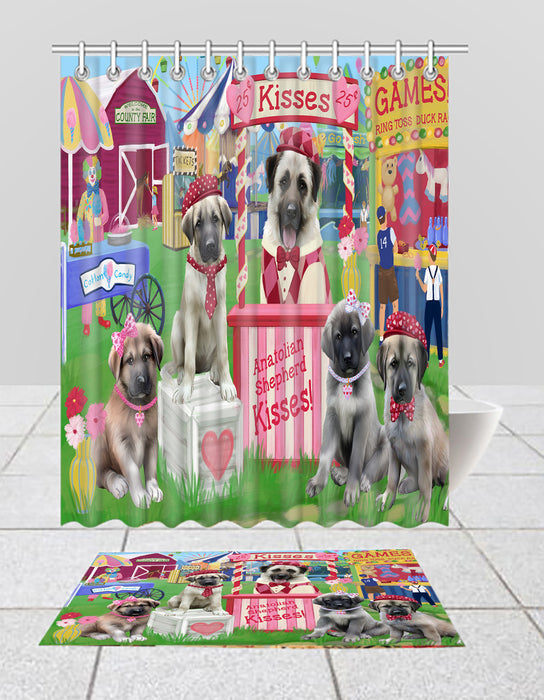 Carnival Kissing Booth Anatolian Shepherd Dogs  Bath Mat and Shower Curtain Combo