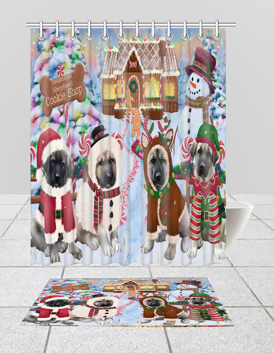 Holiday Gingerbread Cookie Anatolian Shepherd Dogs  Bath Mat and Shower Curtain Combo