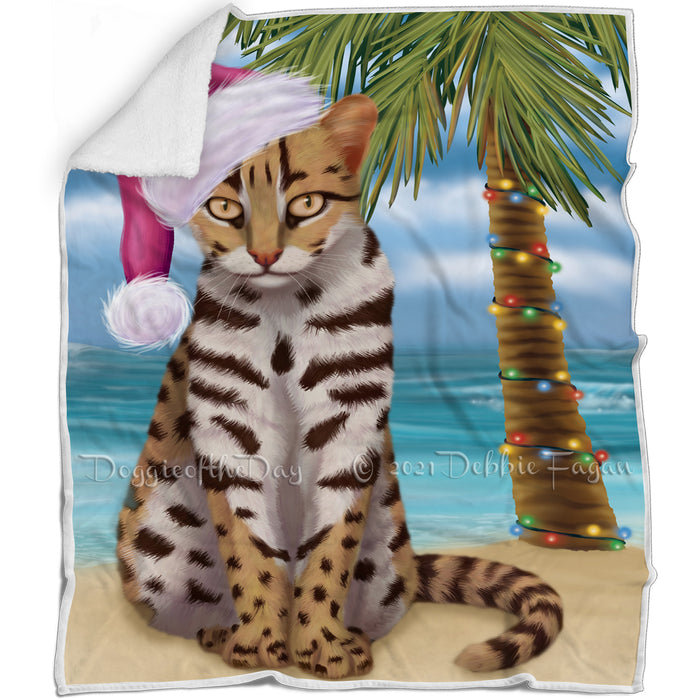 Summertime Happy Holidays Christmas Asian Leopard Cat on Tropical Island Beach Blanket D108