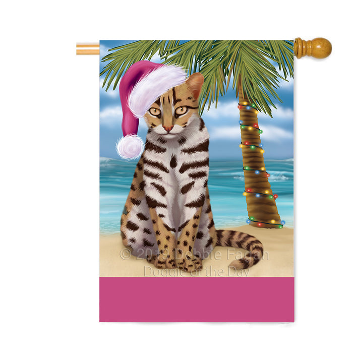 Personalized Summertime Happy Holidays Christmas Asian Leopard Cat on Tropical Island Beach Custom House Flag FLG-DOTD-A60437