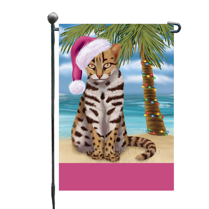 Personalized Summertime Happy Holidays Christmas Asian Leopard Cat on Tropical Island Beach  Custom Garden Flags GFLG-DOTD-A60381