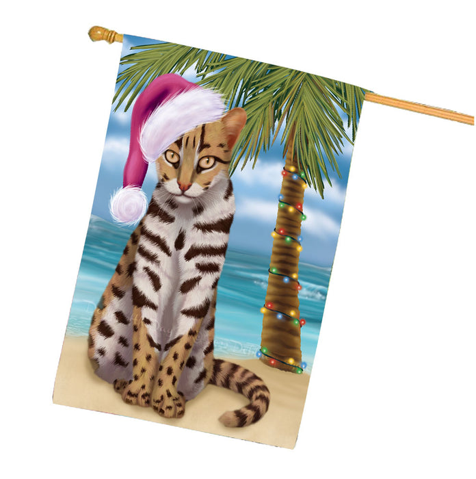 Christmas Summertime Beach Asian Leopard Cat House Flag Outdoor Decorative Double Sided Pet Portrait Weather Resistant Premium Quality Animal Printed Home Decorative Flags 100% Polyester FLG68662