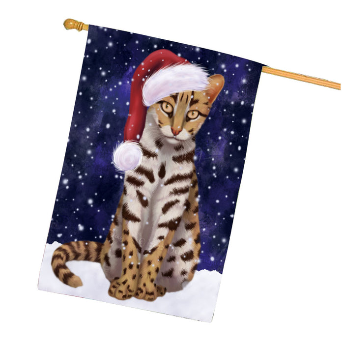 Christmas Let it Snow Asian Leopard Cat House Flag Outdoor Decorative Double Sided Pet Portrait Weather Resistant Premium Quality Animal Printed Home Decorative Flags 100% Polyester FLG67907