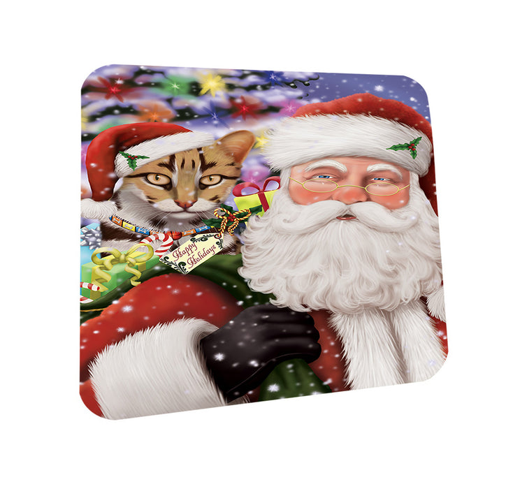 Santa Carrying Asian Leopard Cat and Christmas Presents Coasters Set of 4 CST55439