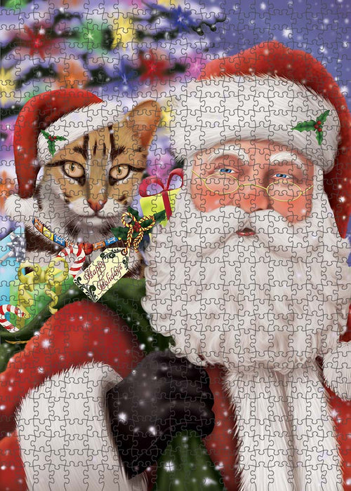 Santa Carrying Asian Leopard Cat and Christmas Presents Puzzle with Photo Tin PUZL90128