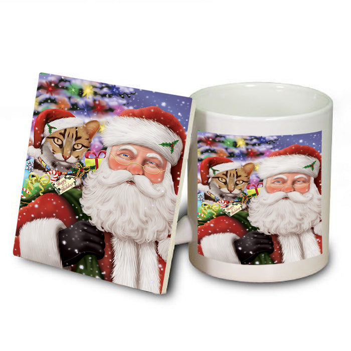 Santa Carrying Asian Leopard Cat and Christmas Presents Mug and Coaster Set MUC55473