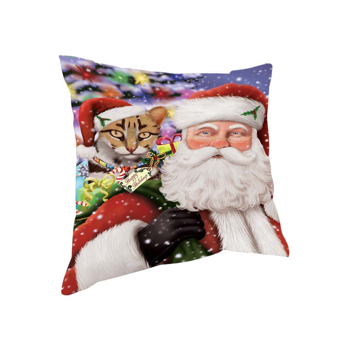 Santa Carrying Asian Leopard Cat and Christmas Presents Pillow PIL70852