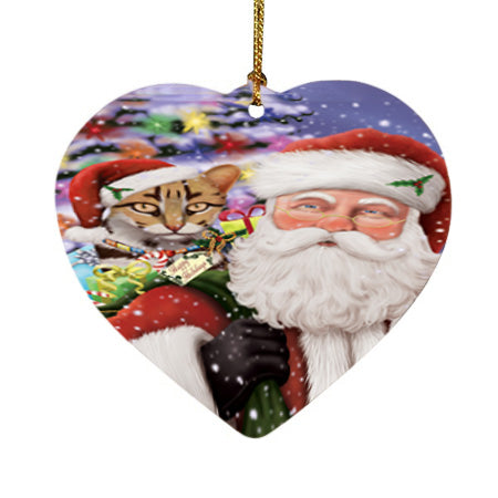 Santa Carrying Asian Leopard Cat and Christmas Presents Heart Christmas Ornament HPOR55837