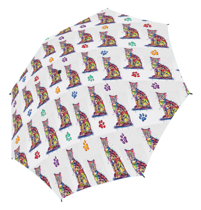 Watercolor Mini Asian Leopard CatsSemi-Automatic Foldable Umbrella