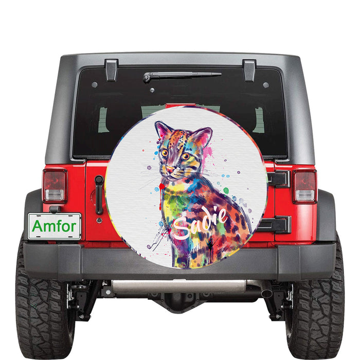 Custom Pet Name Personalized Watercolor Asian Leopard Cat Car Tire Cover
