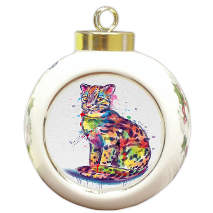 Watercolor Asian Leopard Cat Round Ball Christmas Ornament RBPOR58473