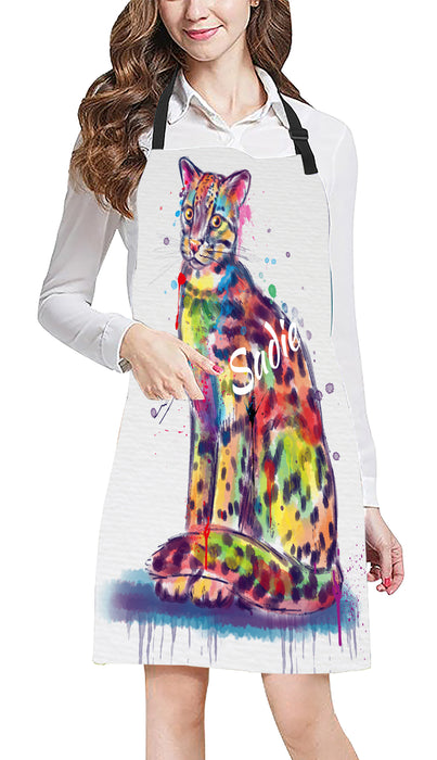 Custom Pet Name Personalized Watercolor Asian Leopard Cat Apron