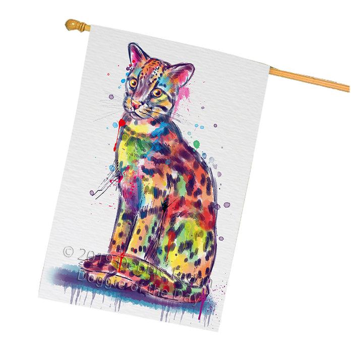 Watercolor Asian Leopard Cat House Flag FLG66161