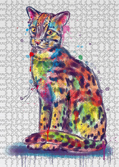 Watercolor Asian Leopard Cat Portrait Jigsaw Puzzle for Adults Animal Interlocking Puzzle Game Unique Gift for Dog Lover's with Metal Tin Box