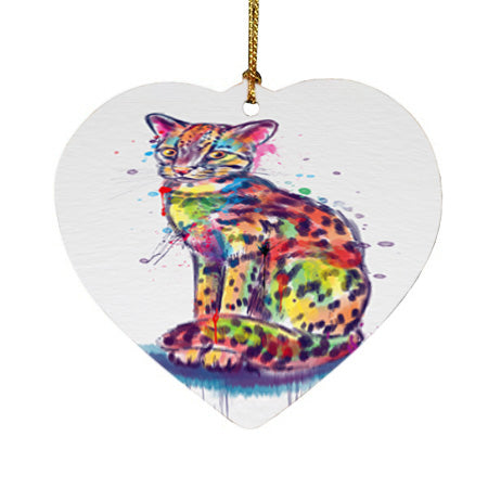 Watercolor Asian Leopard Cat Heart Christmas Ornament HPORA58478