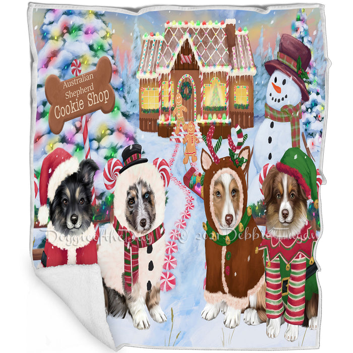 Holiday Gingerbread Cookie Shop Australian Shepherds Dog Blanket BLNKT124311