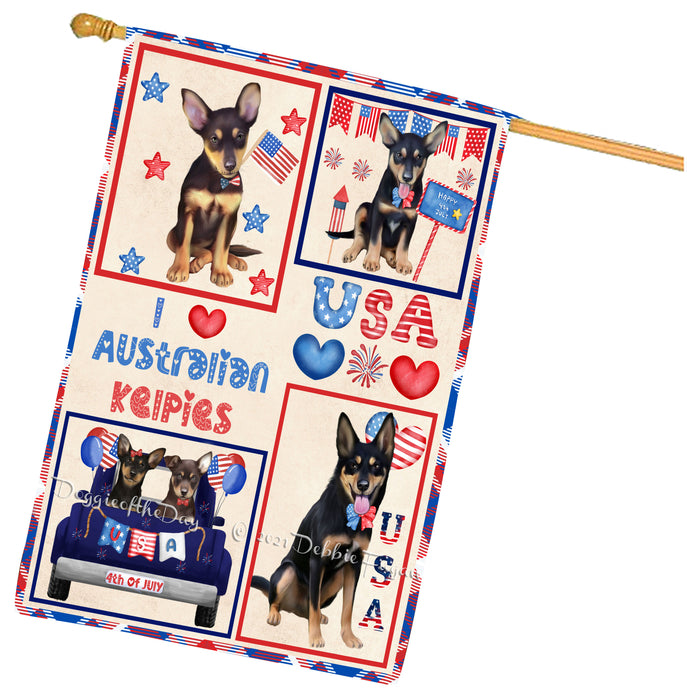 4th of July Independence Day I Love USA Australian Kelpie Dogs House flag FLG66920