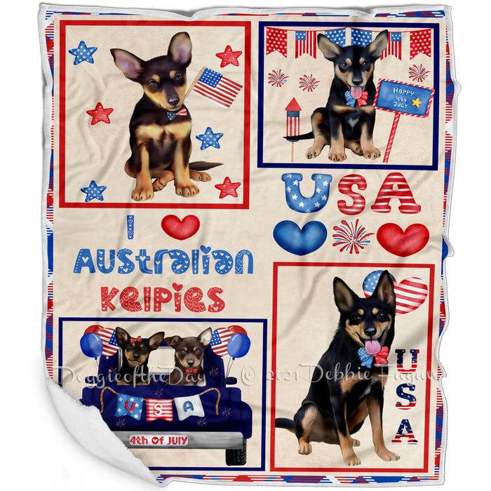 4th of July Independence Day I Love USA Australian Kelpie Dogs Blanket BLNKT143467