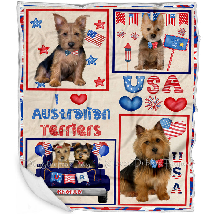 4th of July Independence Day I Love USA Australian Terrier Dogs Blanket BLNKT143469