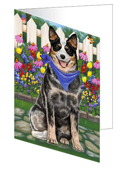 Spring Floral Australian Cattle Dog Handmade Artwork Assorted Pets Greeting Cards and Note Cards with Envelopes for All Occasions and Holiday Seasons GCD53330