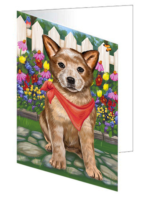 Spring Dog House Australian Cattle Dogs Handmade Artwork Assorted Pets Greeting Cards and Note Cards with Envelopes for All Occasions and Holiday Seasons GCD53324