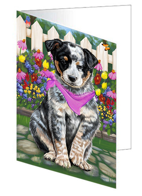 Spring Floral Australian Cattle Dog Handmade Artwork Assorted Pets Greeting Cards and Note Cards with Envelopes for All Occasions and Holiday Seasons GCD53327