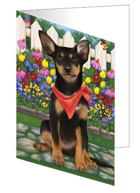 Spring Dog House Australian Kelpies Dog Handmade Artwork Assorted Pets Greeting Cards and Note Cards with Envelopes for All Occasions and Holiday Seasons GCD53336