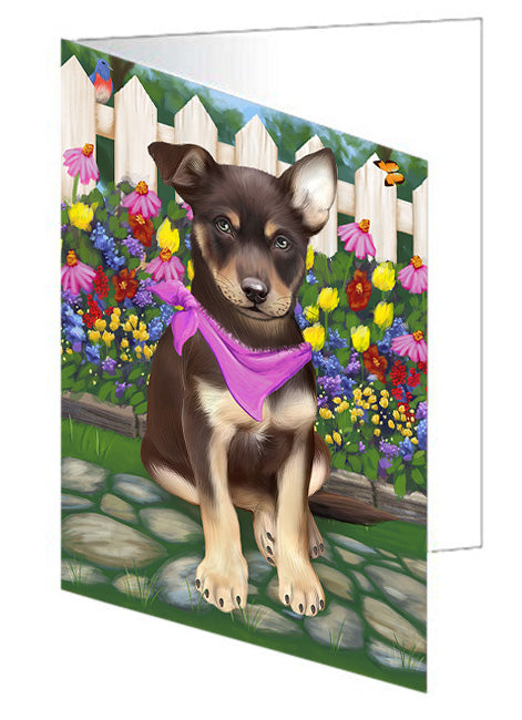 Spring Floral Australian Kelpie Dog Handmade Artwork Assorted Pets Greeting Cards and Note Cards with Envelopes for All Occasions and Holiday Seasons GCD53339