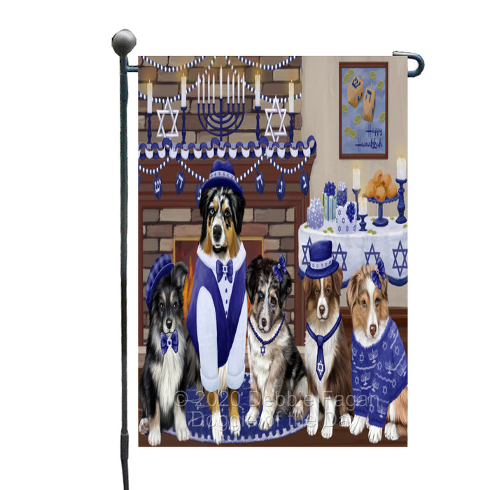 Happy Hanukkah Family Australian Shepherd Dogs Garden Flag GFLG65952