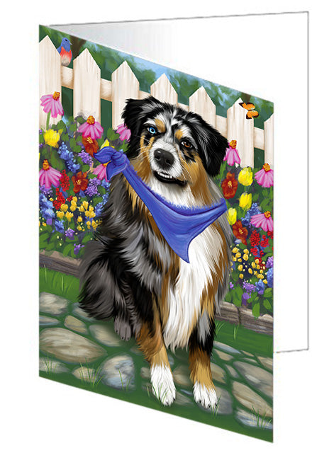 Spring Floral Australian Shepherd Dog Handmade Artwork Assorted Pets Greeting Cards and Note Cards with Envelopes for All Occasions and Holiday Seasons GCD53360