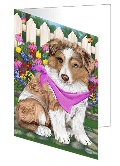 Spring Floral Australian Shepherd Dog Handmade Artwork Assorted Pets Greeting Cards and Note Cards with Envelopes for All Occasions and Holiday Seasons GCD53351