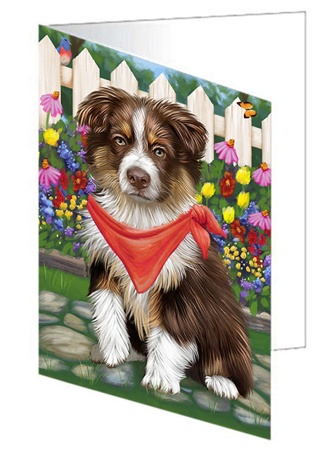 Spring Floral Australian Shepherd Dog Handmade Artwork Assorted Pets Greeting Cards and Note Cards with Envelopes for All Occasions and Holiday Seasons GCD53354