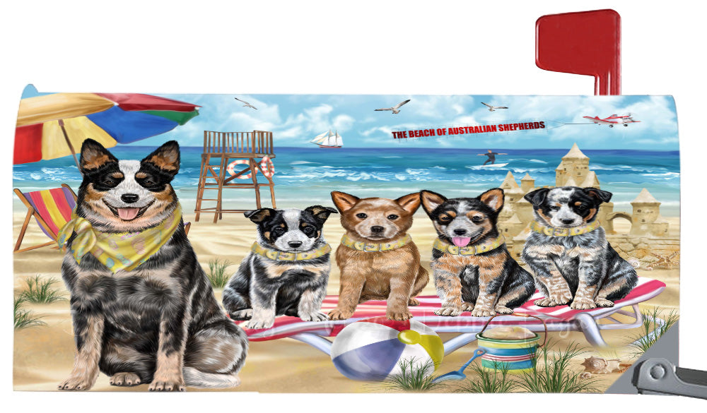 Pet Friendly Beach Australian Cattle Dogs Magnetic Mailbox Cover Both Sides Pet Theme Printed Decorative Letter Box Wrap Case Postbox Thick Magnetic Vinyl Material