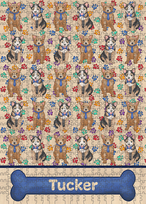 Rainbow Paw Print Australian Cattle Dogs Puzzle with Photo Tin PUZL97504
