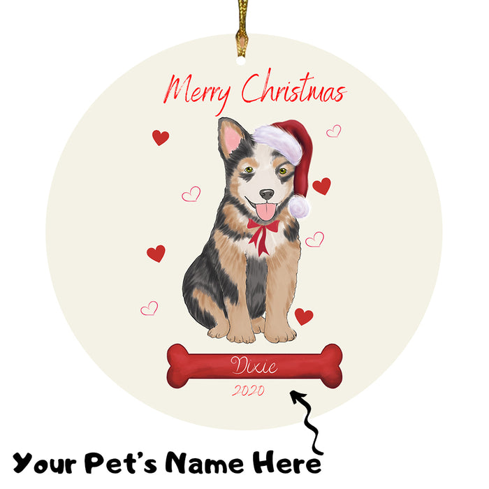 Personalized Merry Christmas  Australian Cattle Dog Christmas Tree Round Flat Ornament RBPOR58900