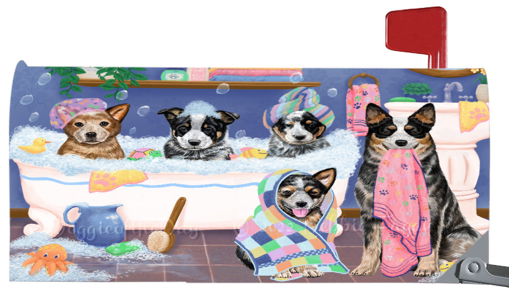 Rub A Dub Dogs In A Tub Australian Cattle Dog Magnetic Mailbox Cover Both Sides Pet Theme Printed Decorative Letter Box Wrap Case Postbox Thick Magnetic Vinyl Material
