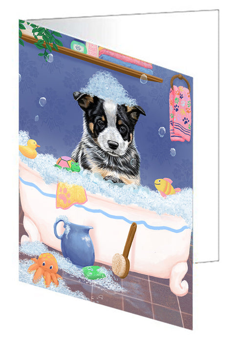 Rub A Dub Dog In A Tub Australian Cattle Dog Handmade Artwork Assorted Pets Greeting Cards and Note Cards with Envelopes for All Occasions and Holiday Seasons GCD79196