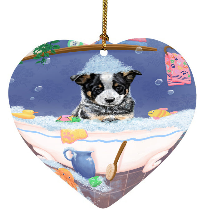Rub A Dub Dog In A Tub Australian Cattle Dog Heart Christmas Ornament HPORA58534