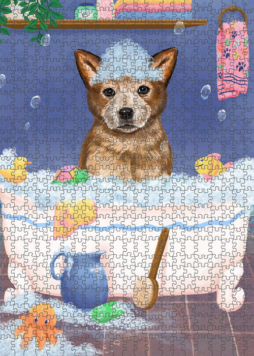 Rub A Dub Dog In A Tub Australian Cattle Dog Portrait Jigsaw Puzzle for Adults Animal Interlocking Puzzle Game Unique Gift for Dog Lover's with Metal Tin Box PZL207