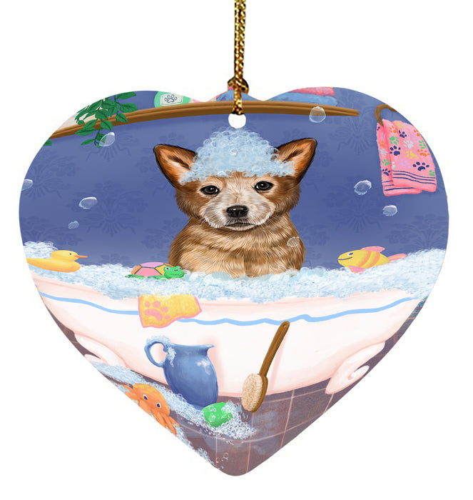 Rub A Dub Dog In A Tub Australian Cattle Dog Heart Christmas Ornament HPORA58535